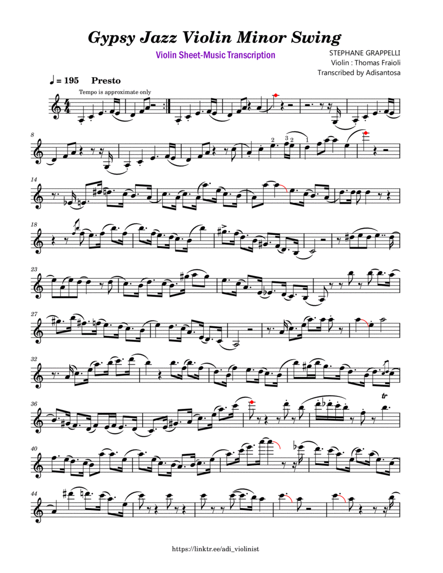 Minor Swing (Gypsy Jazz) Violin Solo scores gallery preview page 1