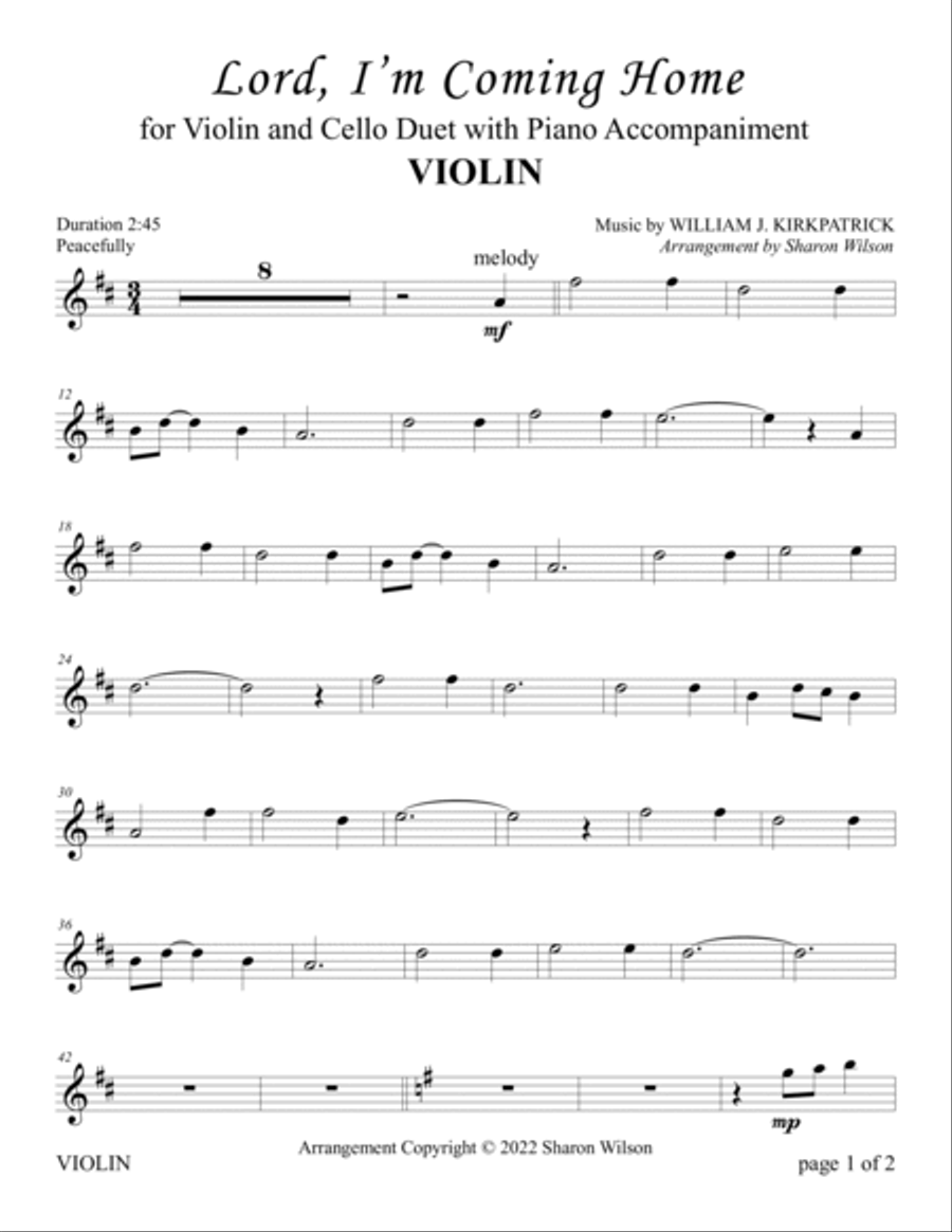 Lord, I'm Coming Home (for Violin and Cello Duet with Piano Accompaniment) Piano Trio scores gallery preview page 2
