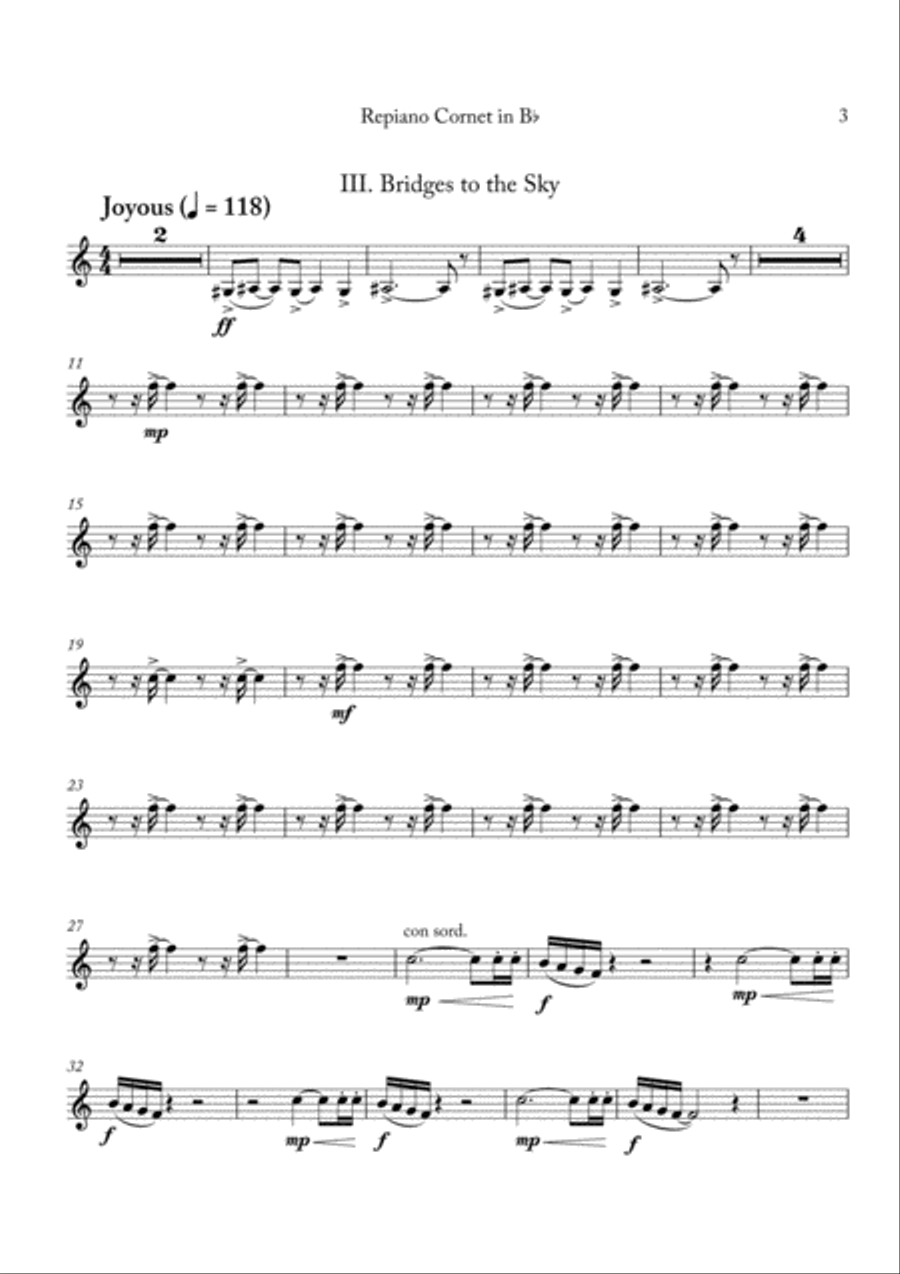 Carson Cooman: Pittsburgh Rhapsody (2008) for brass band, repiano cornet part Brass Band scores gallery preview page 3
