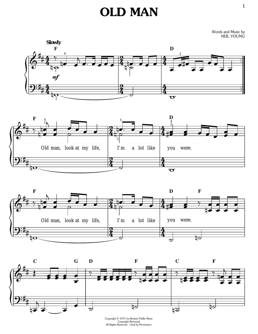 Old Man Easy Piano scores gallery preview page 1