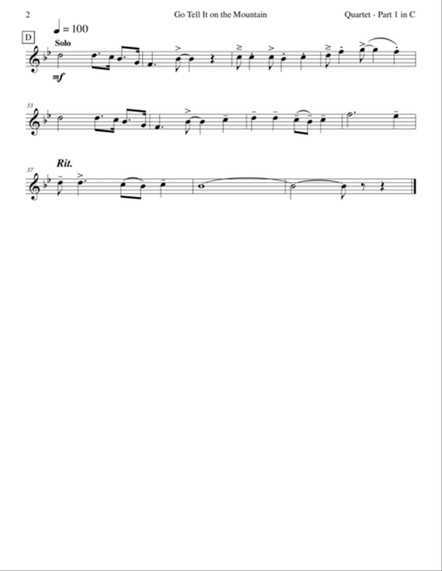 Go Tell It on the Mountain (Brass Quartet) Brass Quartet scores gallery preview page 5