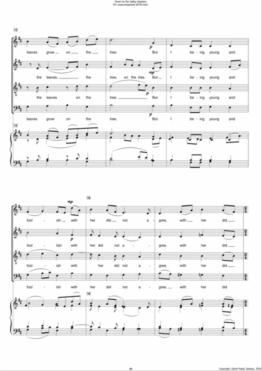 Down by the Salley Gardens 4-Part scores gallery preview page 4