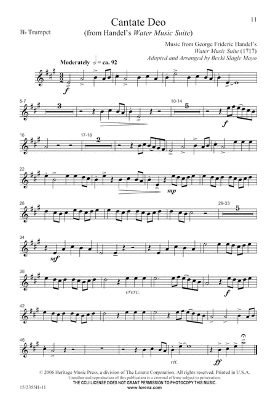 Cantate Deo (from Water Music Suite) 3-Part scores gallery preview page 12