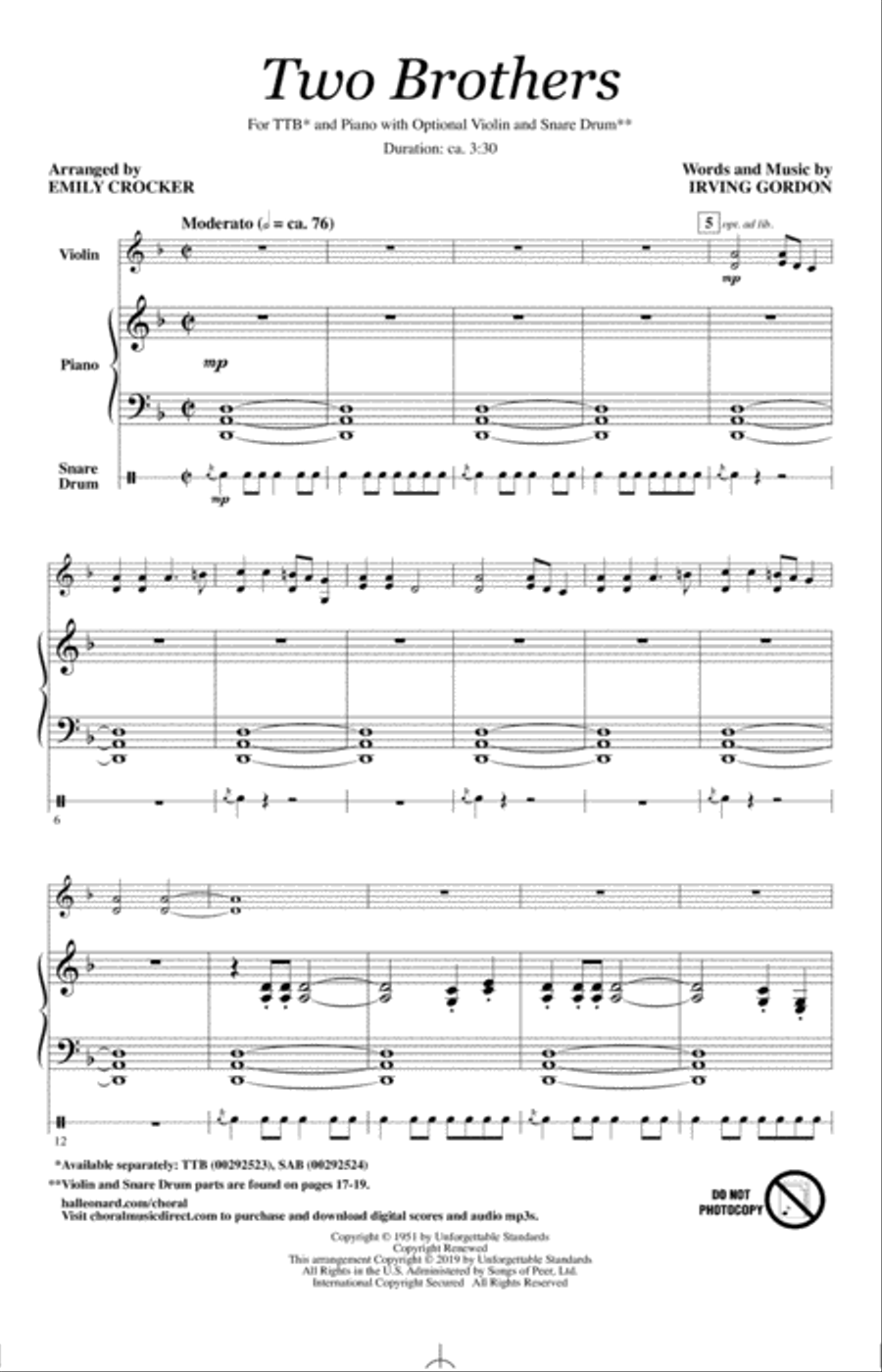 Two Brothers (arr. Emily Crocker) TTB scores gallery preview page 1