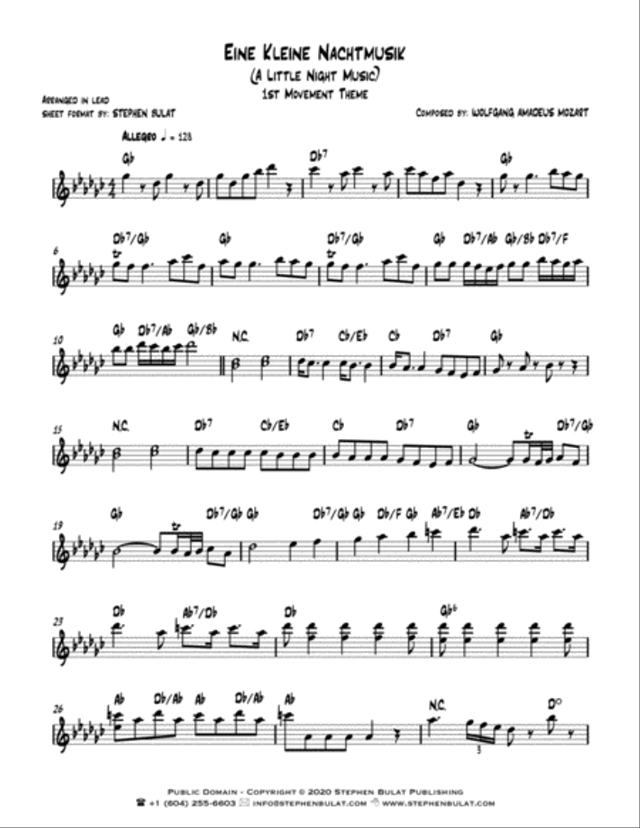 Eine Kleine Nachtmusik (Mozart) - Lead sheet (key of Db) Large Ensemble scores gallery preview page 2