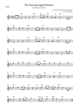 The Star Spangled Banner (USA National Anthem) for Flute Solo with Chords (Eb Major)