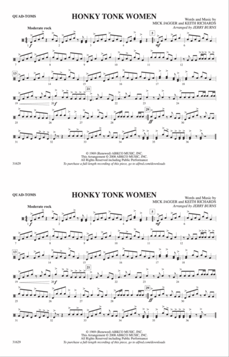 Honky Tonk Women: Quad-Toms Marching Band scores gallery preview page 1