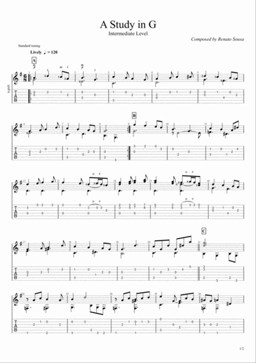 A Study in G - Jazz/Classical Guitar Acoustic Guitar scores gallery preview page 1