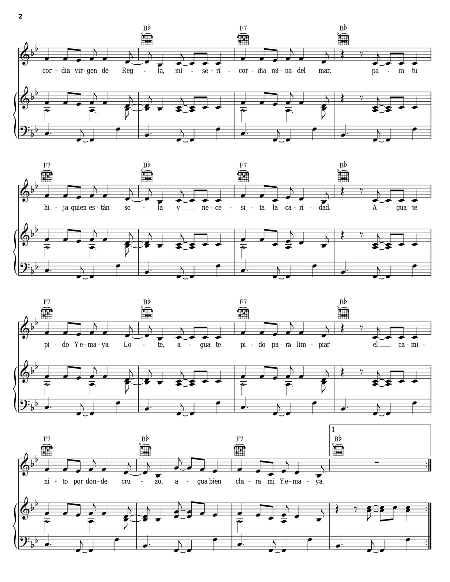 Agua Pa' Mi Piano, Vocal, Guitar scores gallery preview page 2