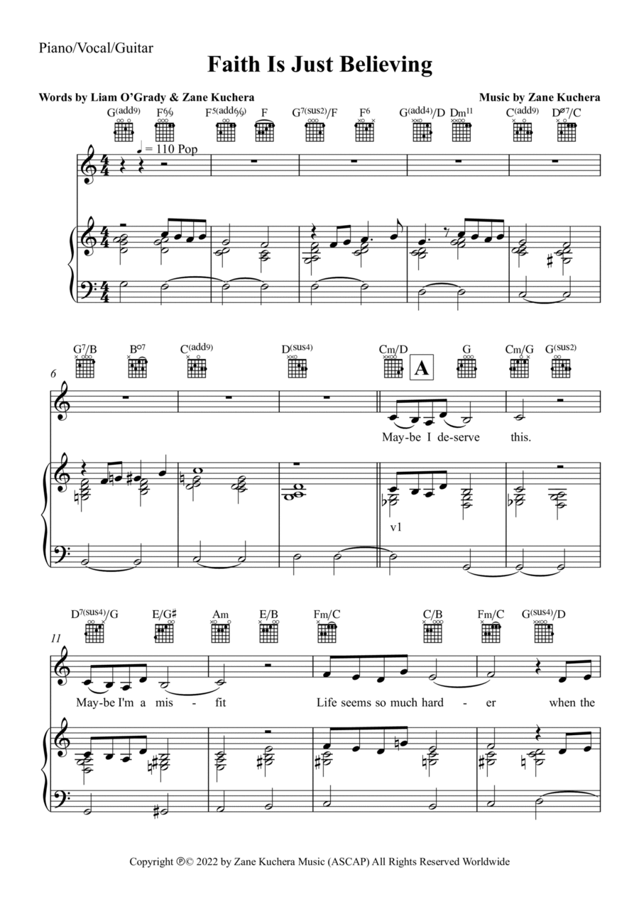 Faith Is Just Believing Piano, Vocal, Guitar scores gallery preview page 1