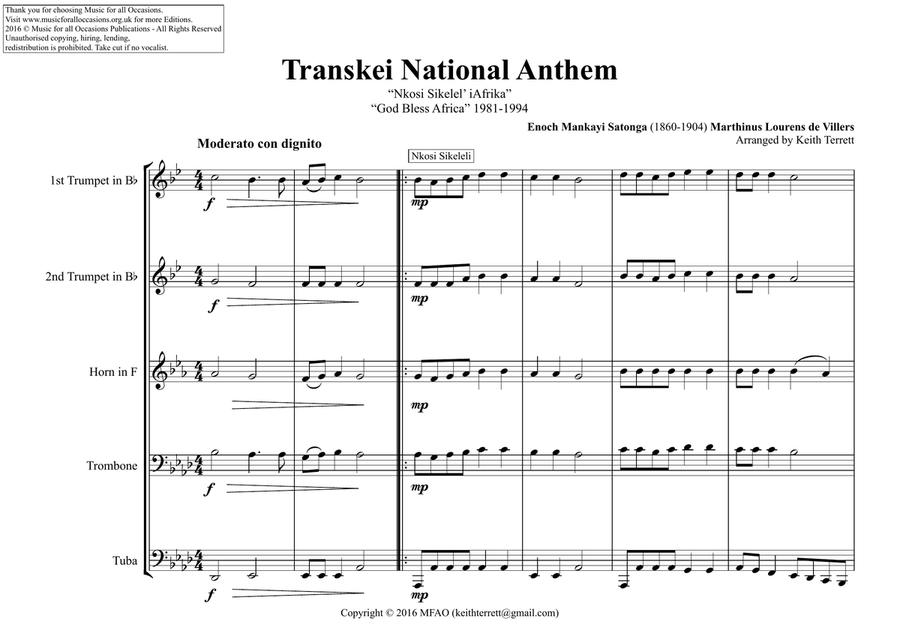 Transkei National Anthem for Brass Quintet Brass Quintet scores gallery preview page 2