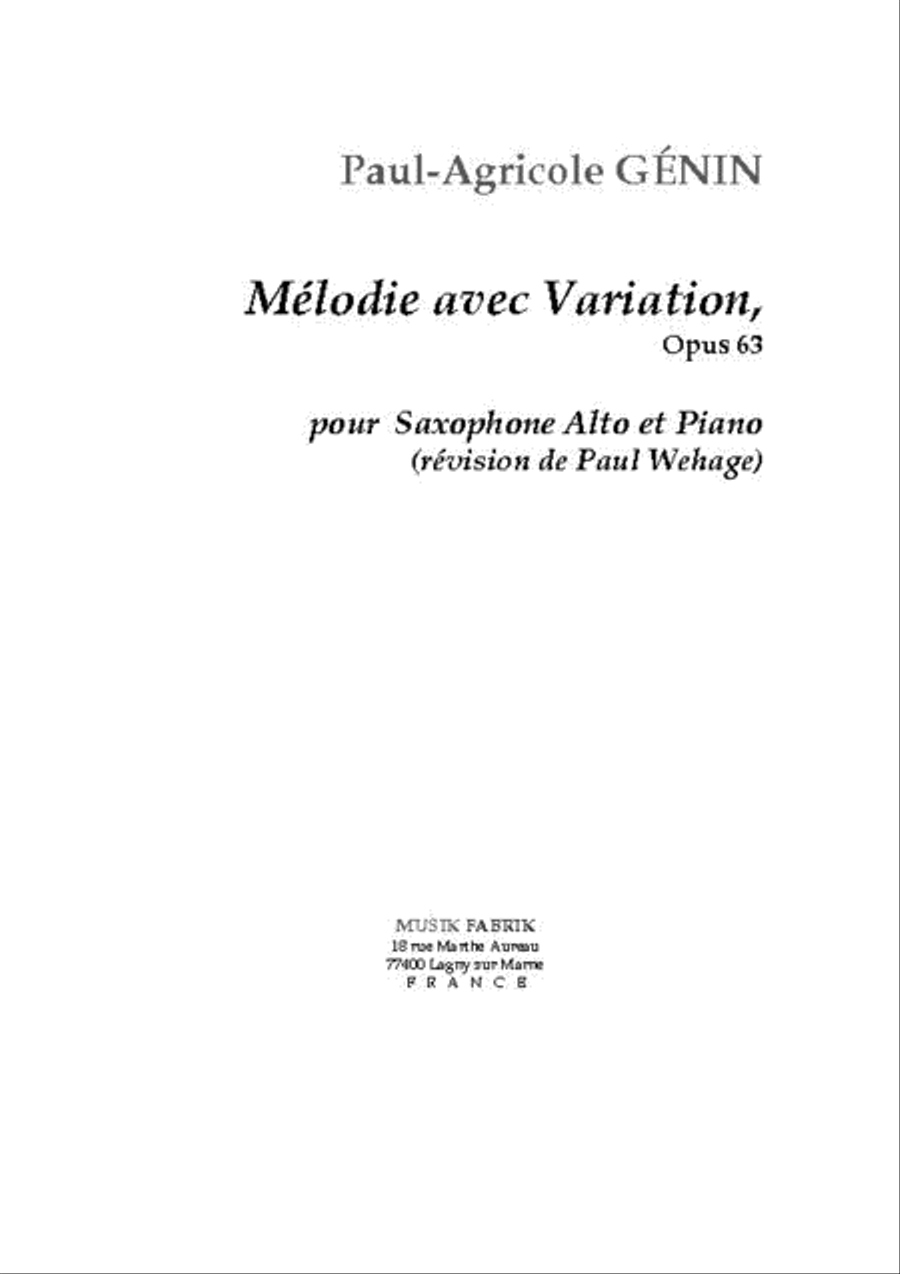 Melodie avec Variation, opus 63