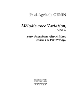 Book cover for Melodie avec Variation, opus 63