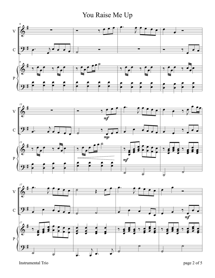 You Raise Me Up Piano Trio scores gallery preview page 4