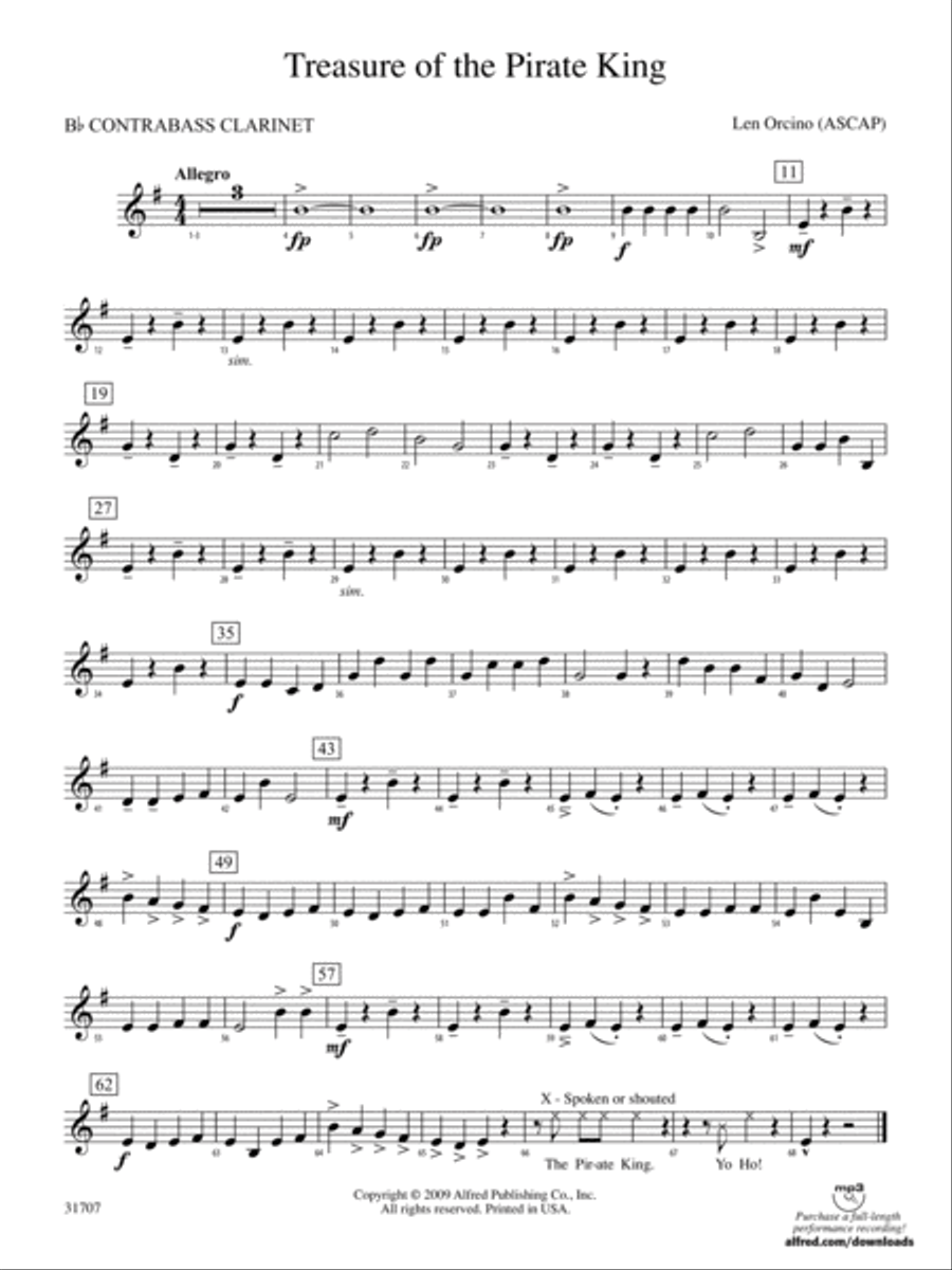 Treasure of the Pirate King: (World Part) B-flat Contrabass Clarinet Concert Band scores gallery preview page 1