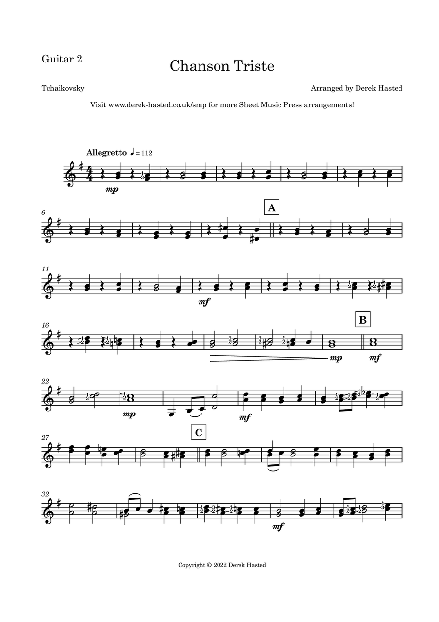 Chanson Triste (Tchaikovsky) - 3 guitars/large ensemble Large Ensemble scores gallery preview page 6