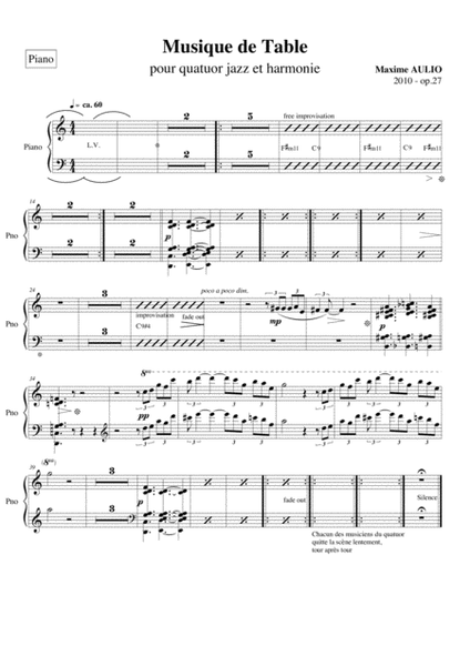 Musique de Table (Tafelmusik), for jazz quartet & wind band - PARTS