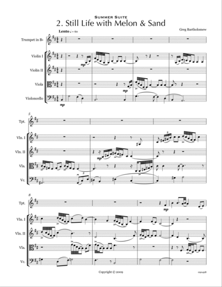 Still Life with Melon & Sand (trumpet & string quartet) Chamber Orchestra scores gallery preview page 3