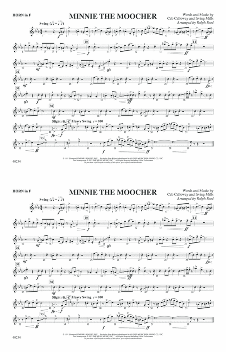 Minnie the Moocher: 1st F Horn
