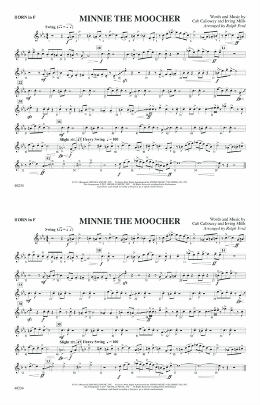 Minnie the Moocher: 1st F Horn Marching Band scores gallery preview page 1