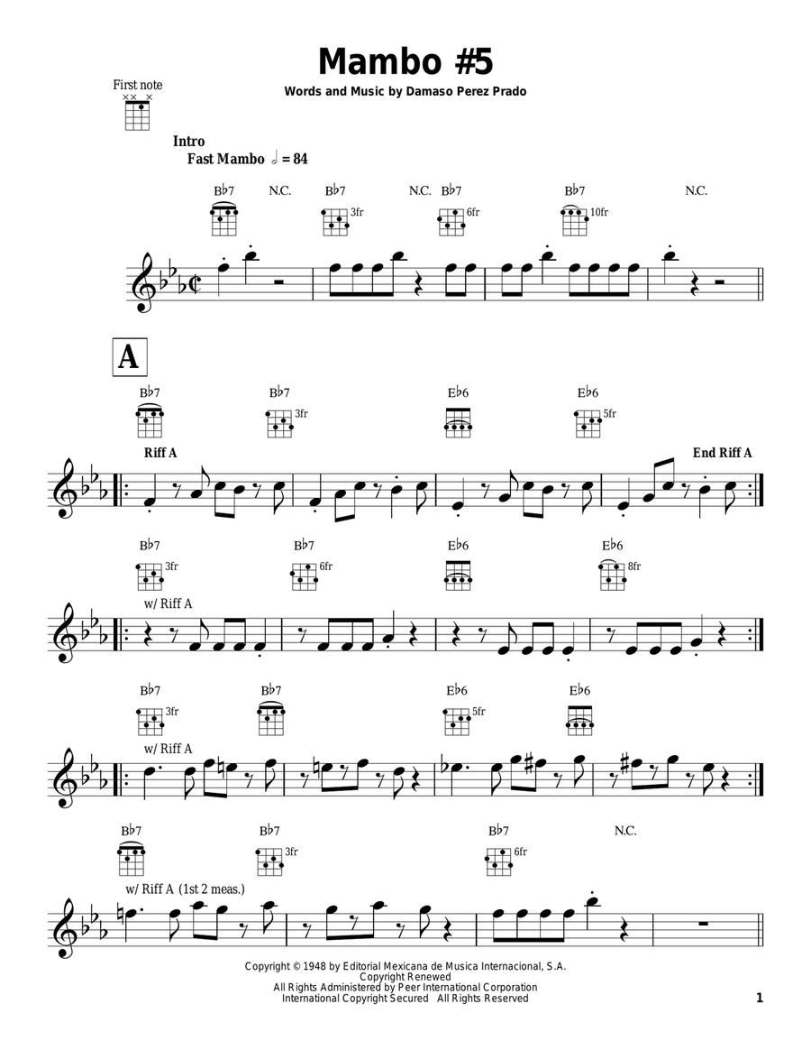 Mambo #5 Ukulele scores gallery preview page 1