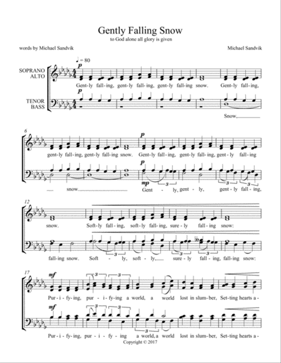 Gently Falling Snow 4-Part scores gallery preview page 1
