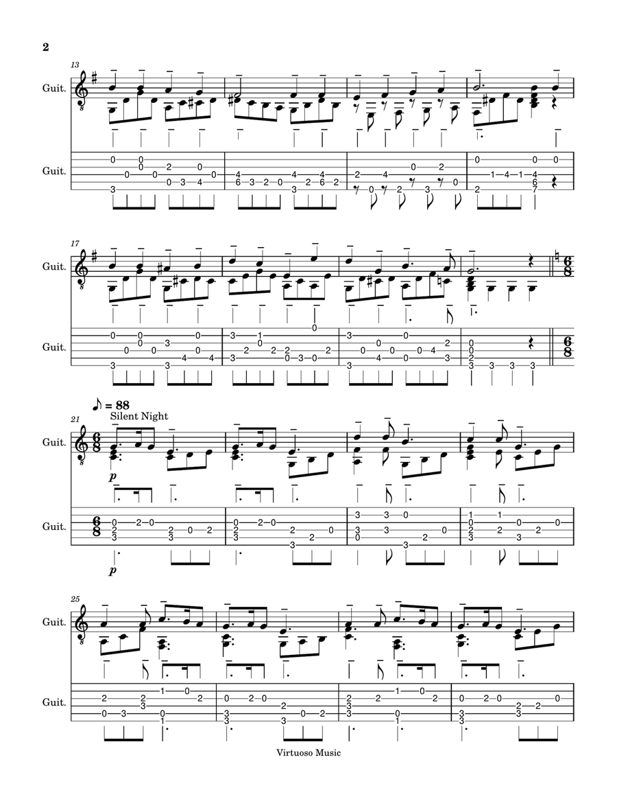 Guitar Christmas Medley - O Little Town of Bethlehem, Silent Night Holy Night, Joy to the World Acoustic Guitar scores gallery preview page 2