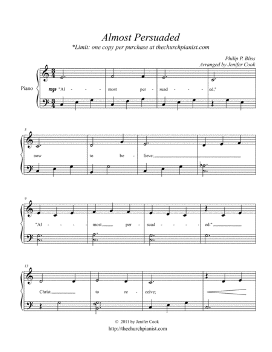 Almost Persuaded Almost Persuaded Piano Solo scores gallery preview page 1