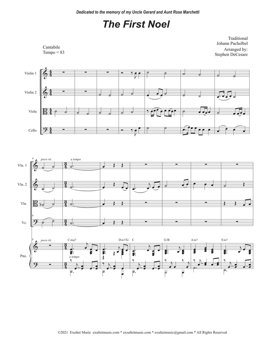 The First Noel (String Quartet and Piano) String Quartet scores gallery preview page 1