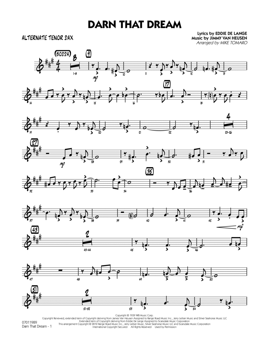 Darn That Dream - Alternate Tenor Sax Jazz Ensemble scores gallery preview page 1
