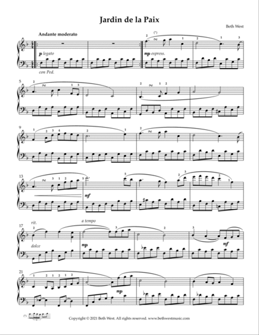 Jardin de la Paix (Garden of Peace) Piano Solo scores gallery preview page 2