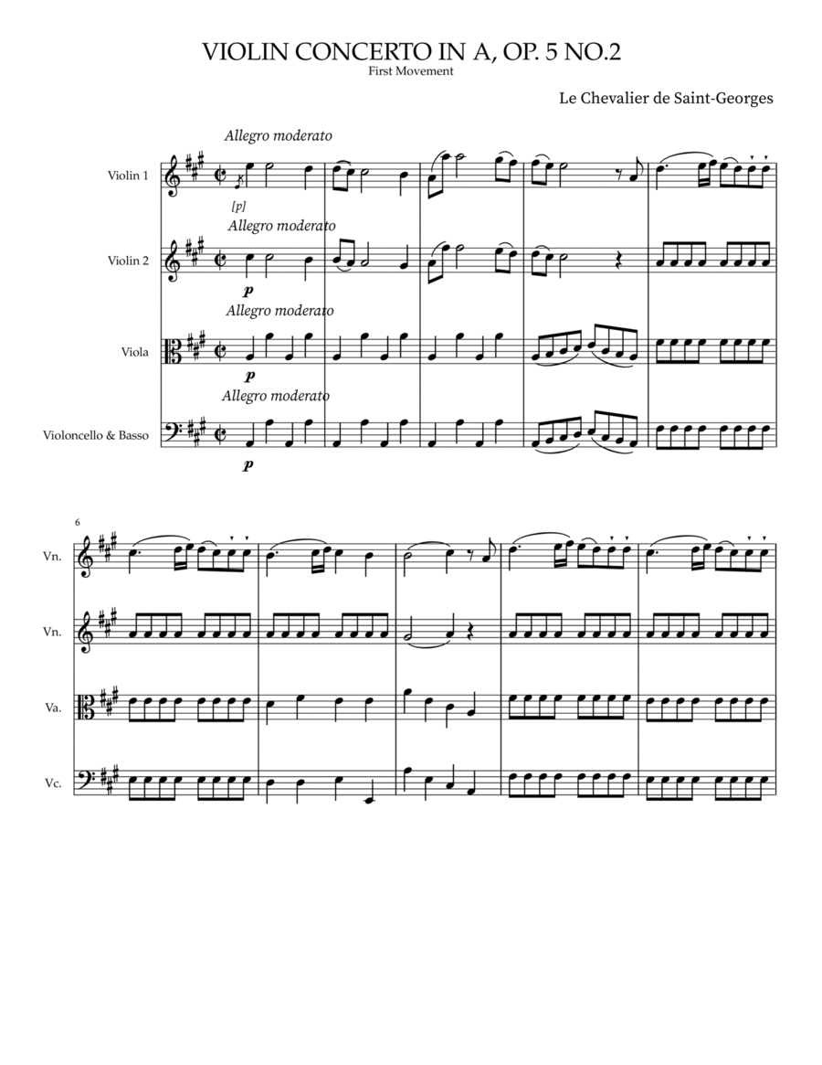 Violin Concerto in A, OP.5 no.2 First Movement Orchestra parts and score String Orchestra scores gallery preview page 1