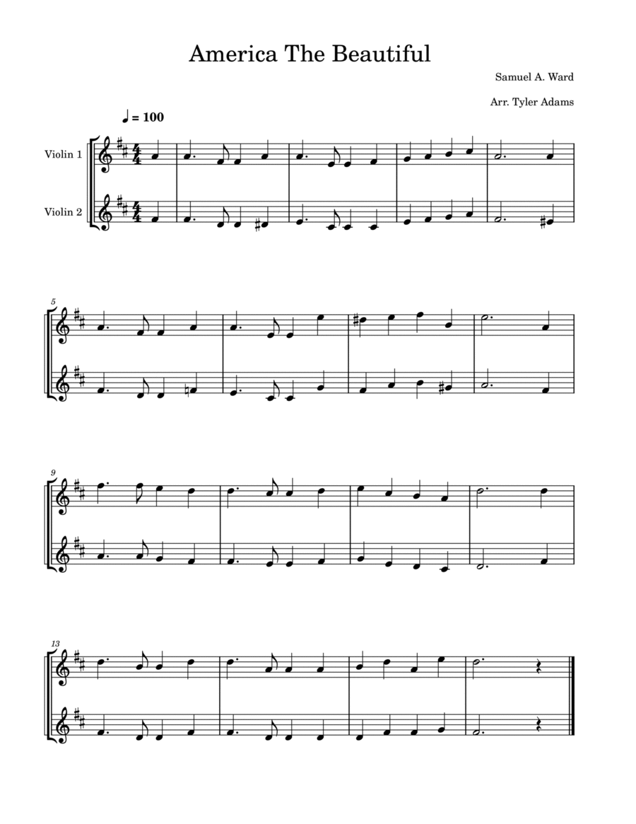 America The Beautiful (Easy Violin Duet) String Duet scores gallery preview page 1