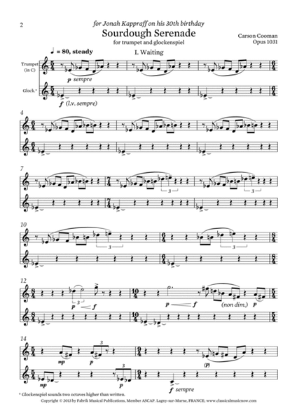 Carson Cooman - Sourdough Serenade (2013) for trumpet and glockenspiel