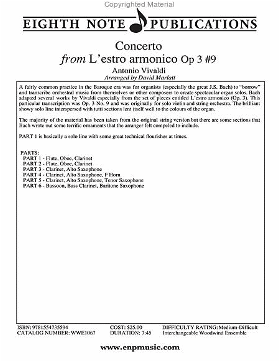 Concerto from L'estro armonico Op. 3, No. 9 Woodwind Ensemble scores gallery preview page 2