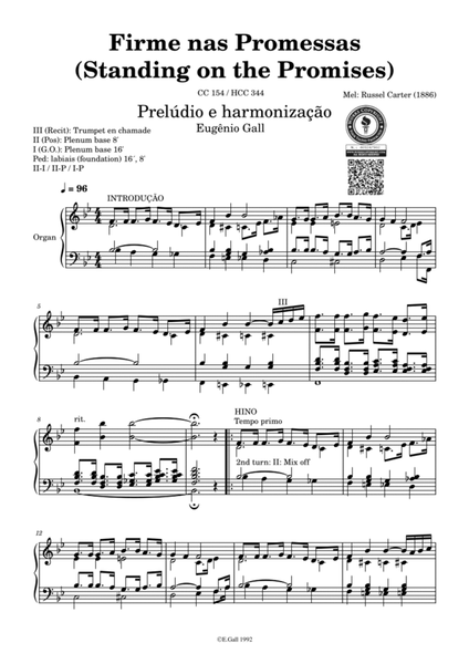 Prelude and Harmonization on "Standing on the Promises" (Firme nas Promessas) for Organ image number null
