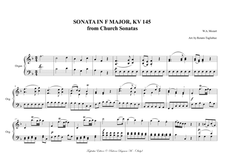 Mozart, SONATA IN F MAJOR, KV 145. From Church Sonatas. Arr. for solo Organ. image number null