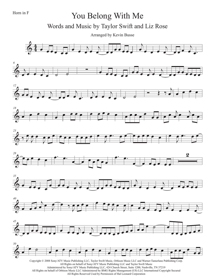 You Belong With Me Horn Solo scores gallery preview page 1