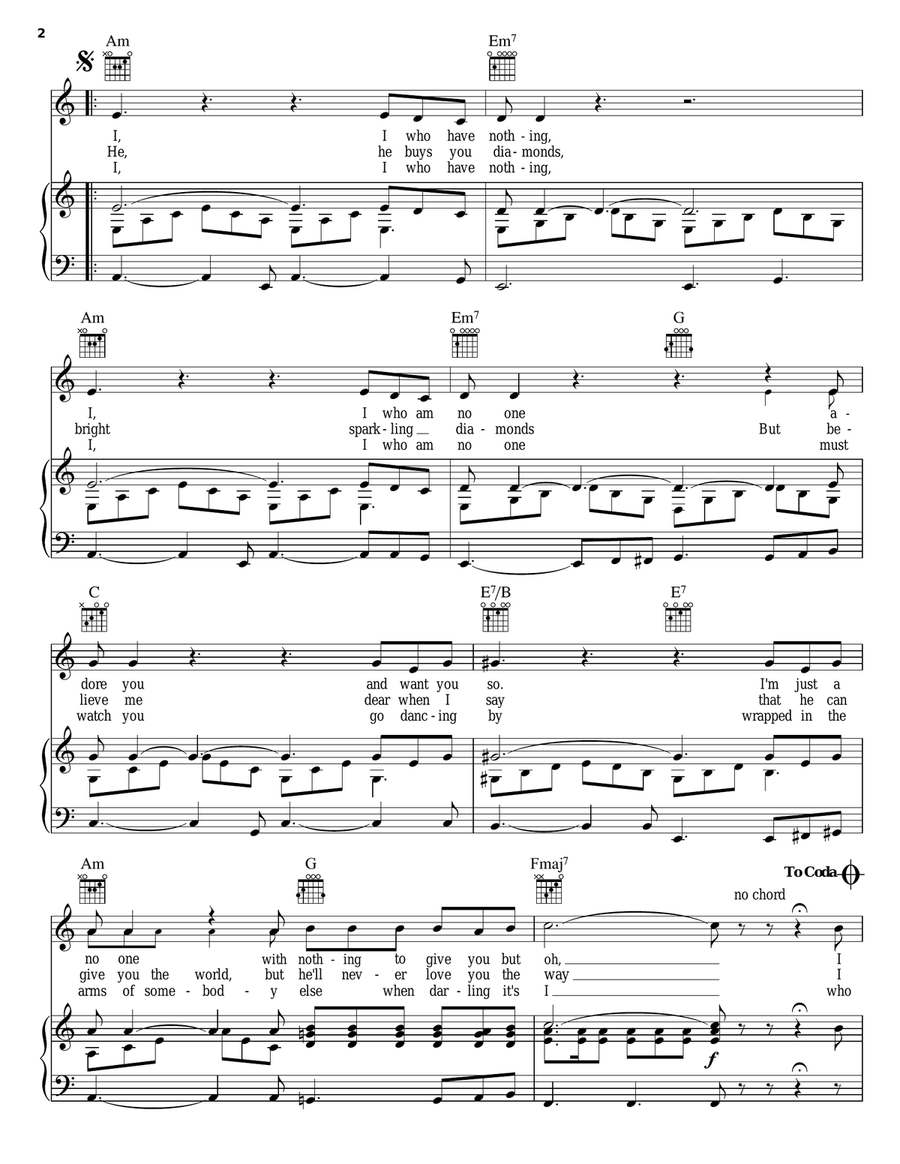 I (Who Have Nothing) Piano, Vocal, Guitar scores gallery preview page 2