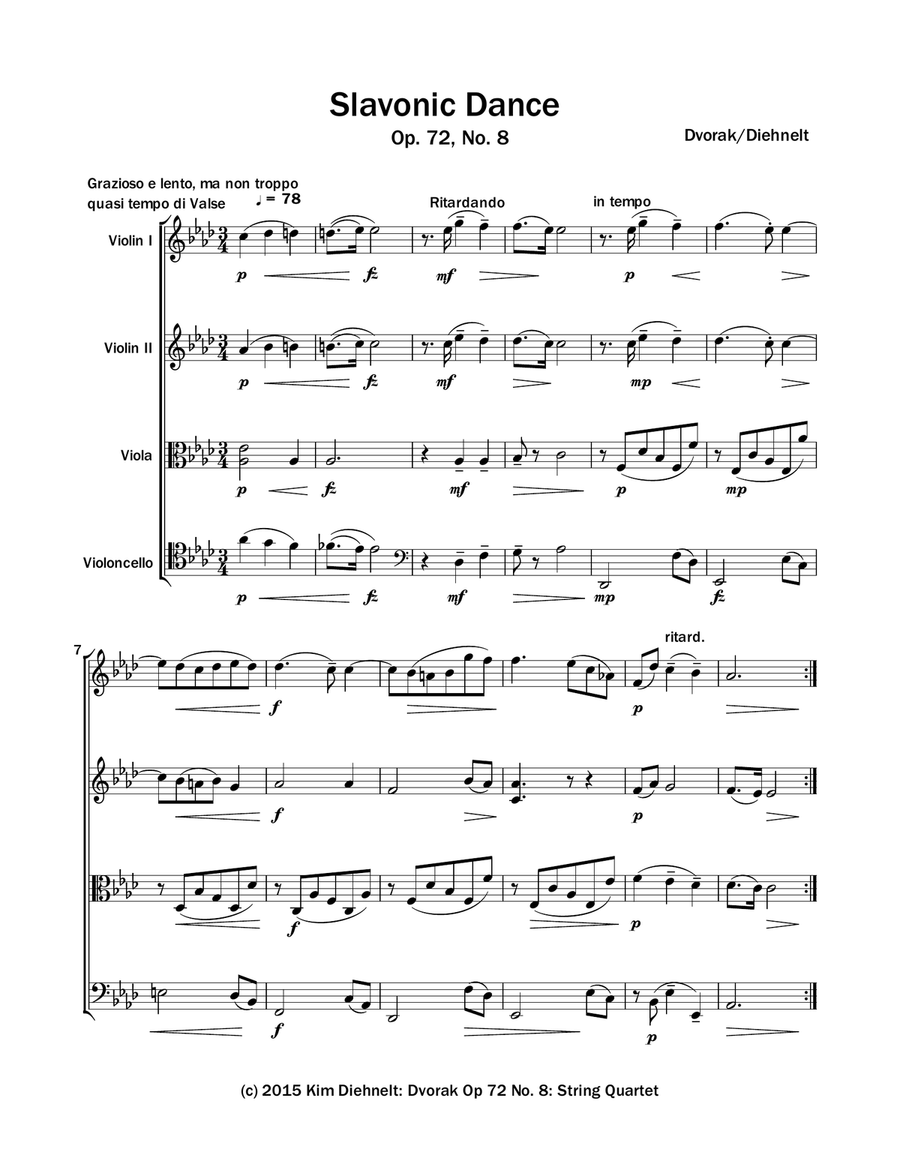 Dvorak: Slavonic Dance Op. 72, No. 8 - for String Quartet String Quartet scores gallery preview page 2