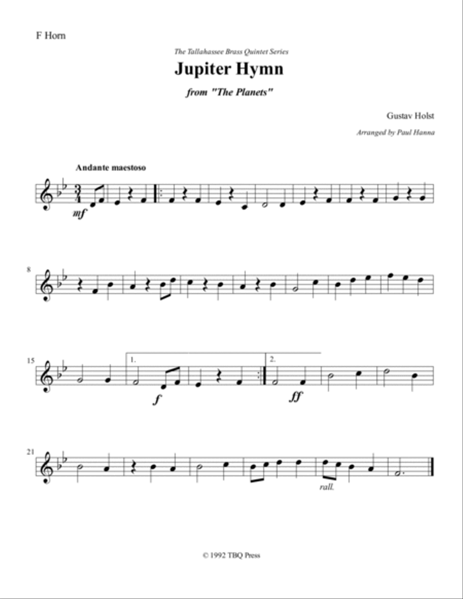 Jupiter Hymn (I Vow To Thee My Country) Brass Ensemble scores gallery preview page 3