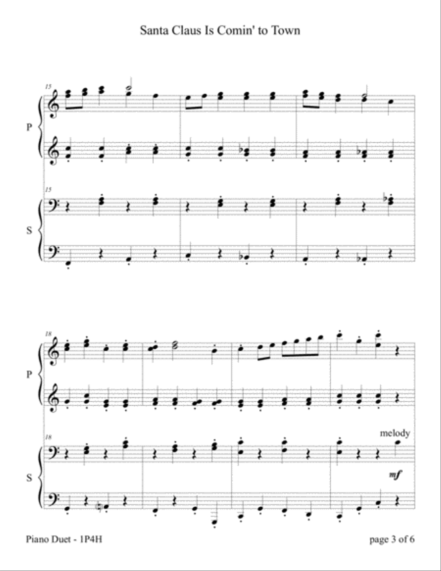 Santa Claus Is Comin' To Town 1 Piano, 4-Hands scores gallery preview page 5