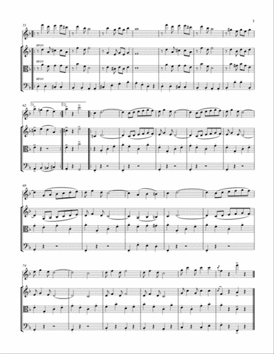Ma Ragtime Baby, Two Step (1898), by Fred S. Stone, arranged for Flute & String Trio Small Ensemble scores gallery preview page 3