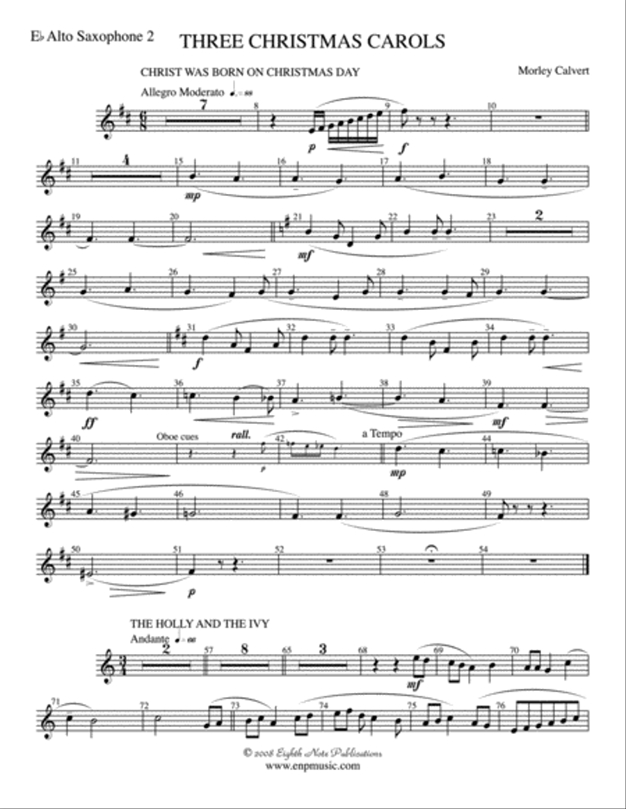 Three Christmas Carols: 2nd E-flat Alto Saxophone Concert Band scores gallery preview page 1