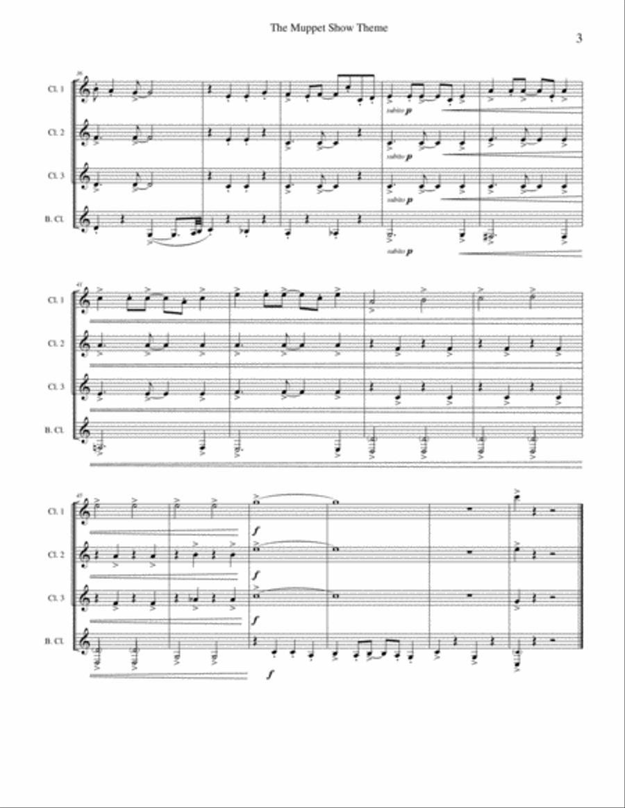 The Muppet Show Theme Clarinet Quartet scores gallery preview page 4