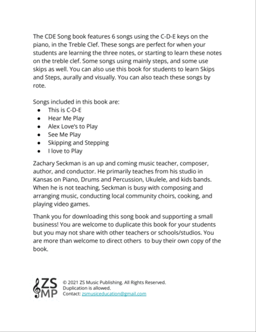 The CDE Songbook - Songs in TREBLE CLEF Piano Method scores gallery preview page 2