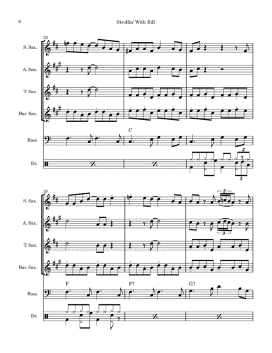 Strollin' With Bill (saxophone quartet) Saxophone Quartet scores gallery preview page 6