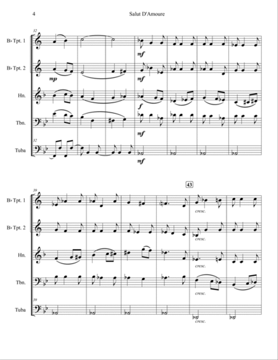 Salut De'Amoure (Liebesgruss) Brass Quintet scores gallery preview page 4
