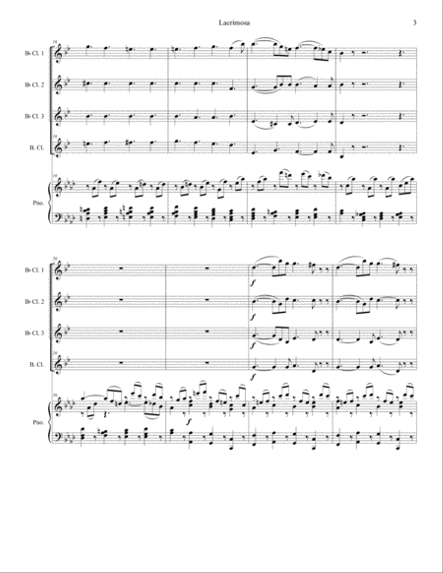 Lacrimosa (Clarinet Choir and Piano) Clarinet Choir scores gallery preview page 4