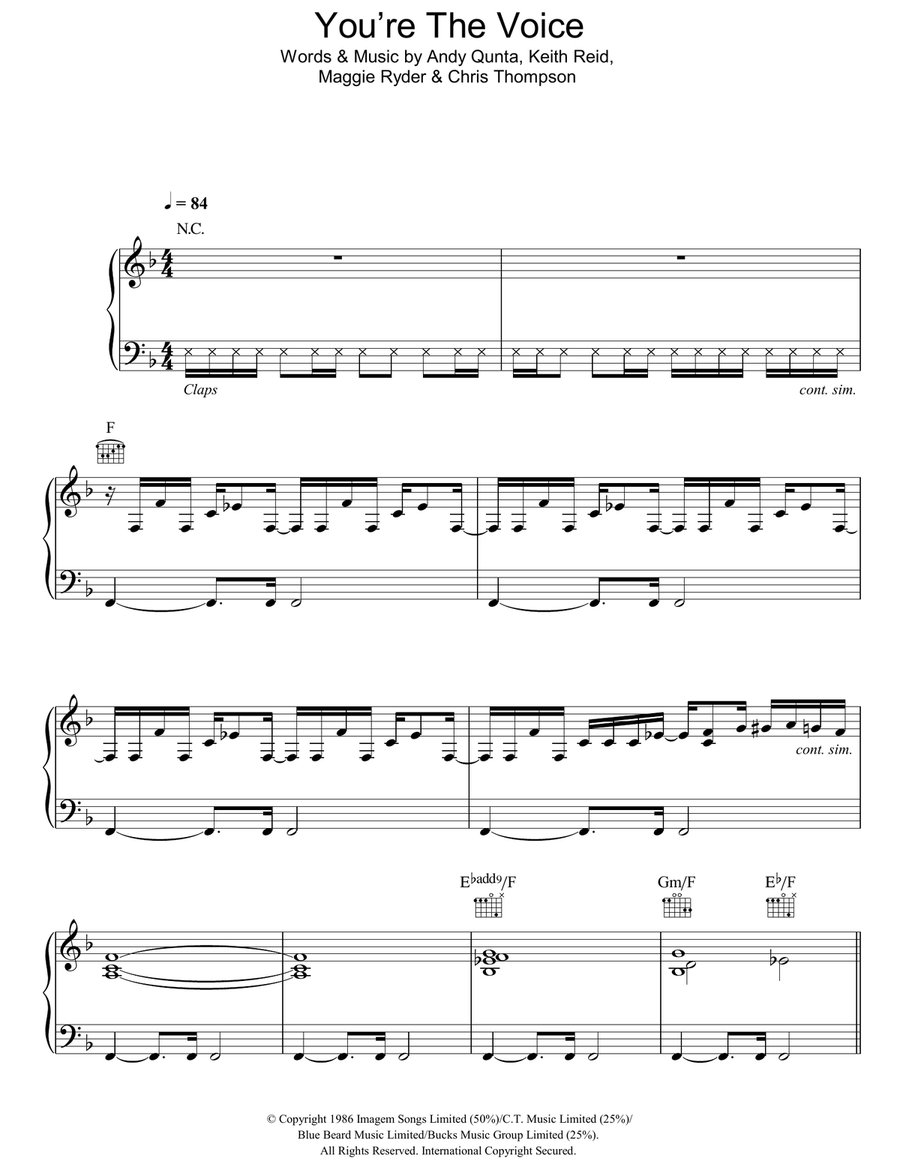 You're The Voice You're The Voice Piano, Vocal, Guitar scores gallery preview page 1